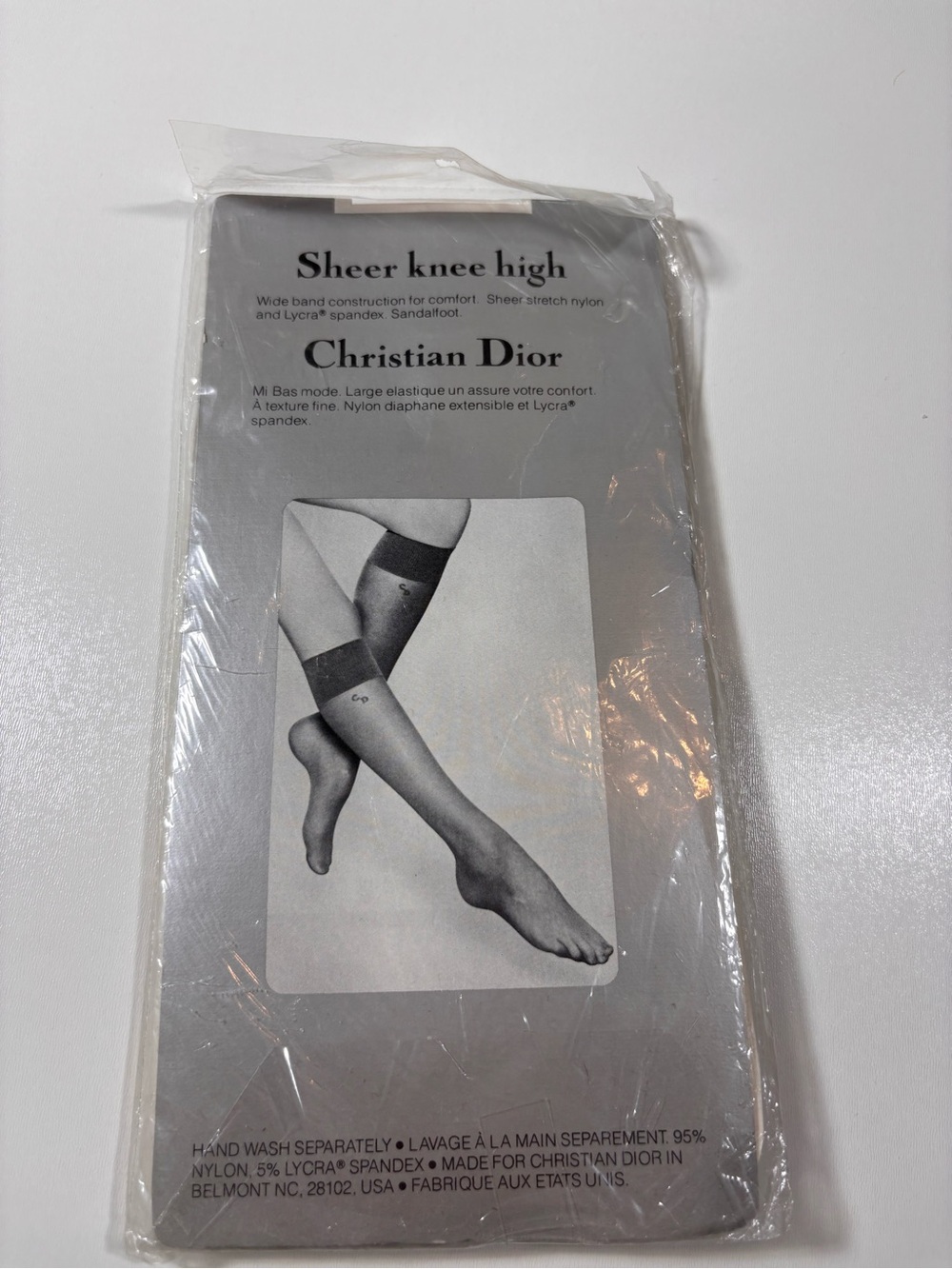 Vintage Christian Dior Sheer Knee High Stockings Alabaster One Size Deadstock